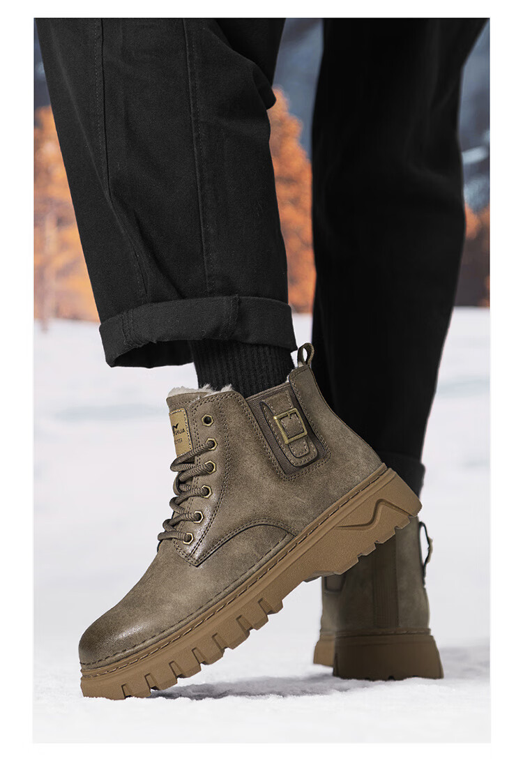 Bull Family Martin Boots Men 2026 Winter New Versatile Yellow Boots Fleece Lined Warm Snow Boots Men's Outdoor Hiking Shoes 48