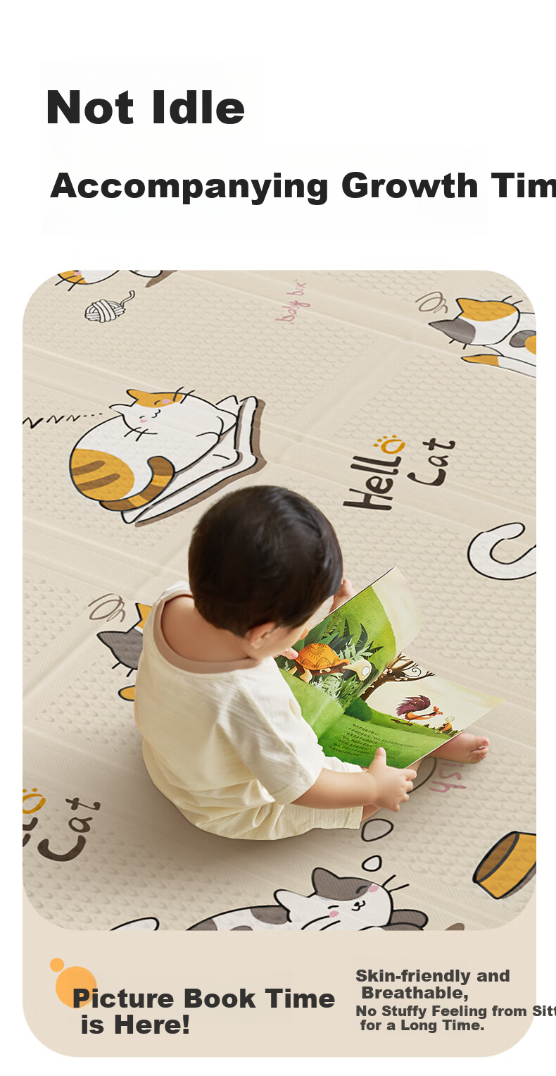 Beiboshi Babybox Cat Paw Crawling Mat, Infant Play Mat, Antibacterial XPE Thickened Foldable, 200*180*2cm 10