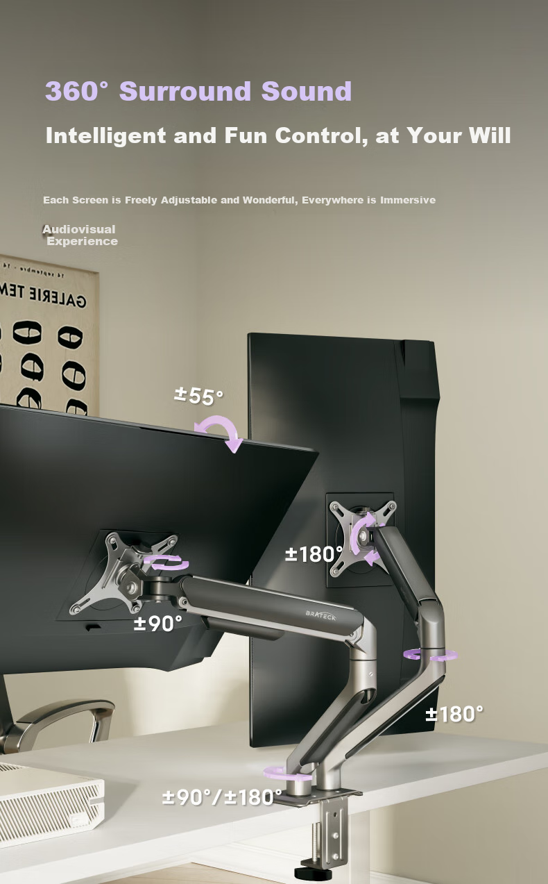 Brateck Beihu Laptop Stand, Multi-Screen Extension for Laptops, Mechanical Arm with Dual Screens, Display Stand E350-2+APE40 Meteor Gray 5