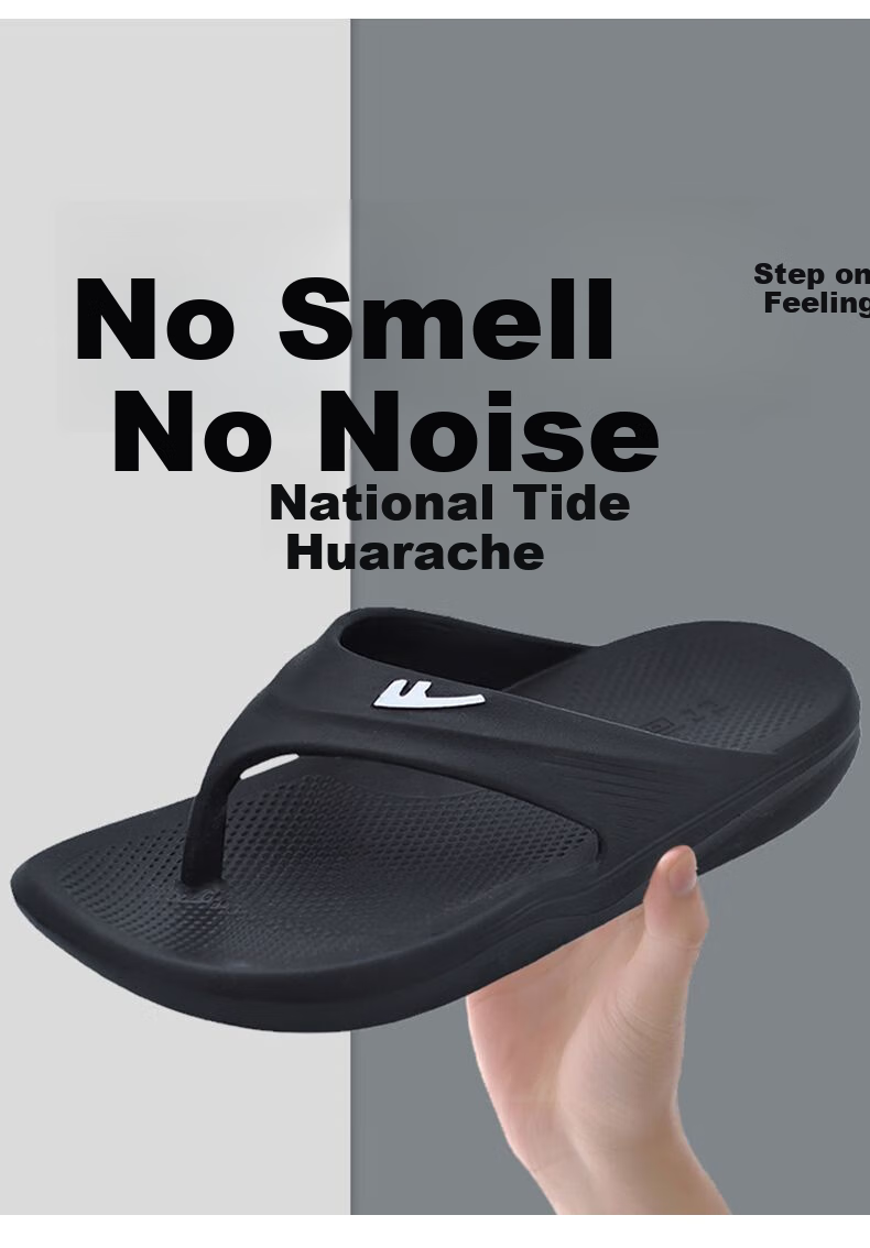 Warrior Flip-Flops for Men, Casual Beach Sandals, Outdoor Wear, Non-Slip EVA, Comfortable Bathroom Slippers, Black, Size 44-45 2