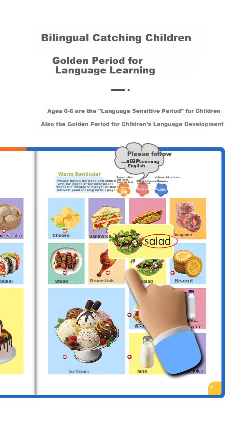 Kidssparkle Talking Early Education Audio Book for Children Aged 0-8, Finger-Touch Reading Book with Sound, Educational Toy, Birthday Gift for Kids 4