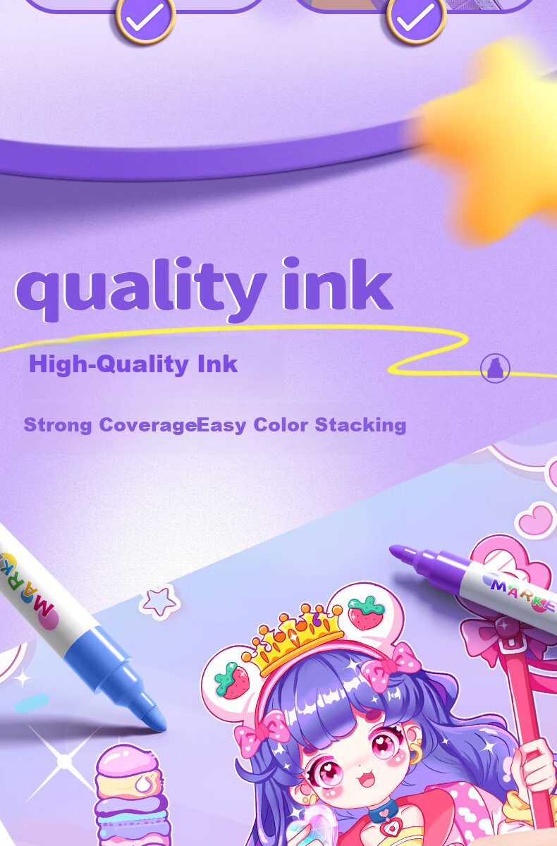 Mingyu 48-Color Acrylic Markers, Watercolor Pens, Elementary School Student Children's Drawing Tools, Art Student Special Washable Paintbrushes, Girls' Birthday Essential Gift, 48 Colors/purple Girls' Watercolor Pens 4