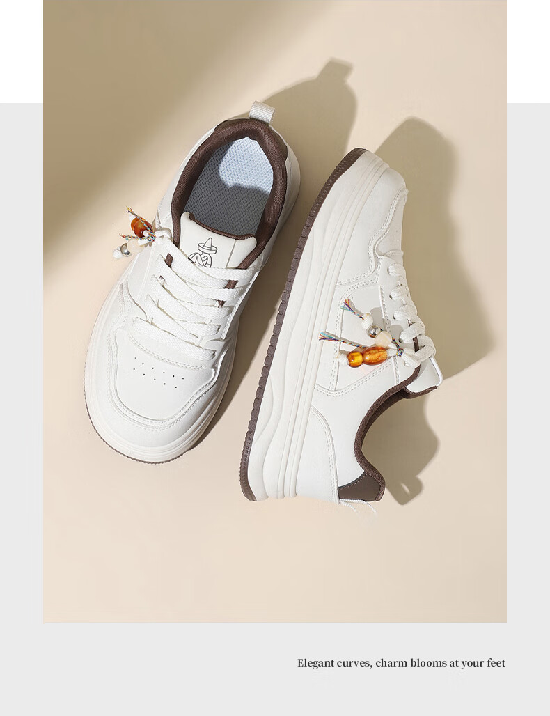 MEXICAN Women's Skateboarding Casual White Sneakers Sports Dad Shoes Size 39 Brown 20