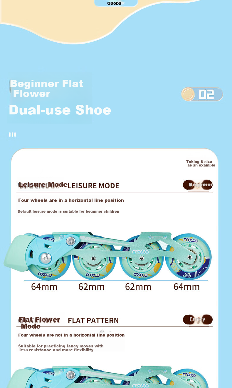Migao Roller Skates for Children, Inline Skates for Boys, Beginner's Roller Skates for Primary And Secondary School Students, Ice Skates, Roller Skates with Straight Wheels S3 Set Blue M 4