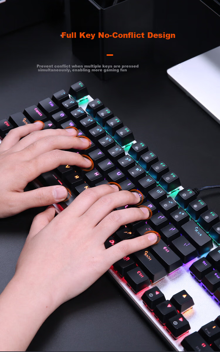 DAREU EK815 Mechanical Alloy Edition Keyboard, Wired Keyboard, Gaming Keyboard, 108 Keys Mixed Backlight, Multi-Key Anti-Ghosting, PUBG Keyboard, Blue Switch 3