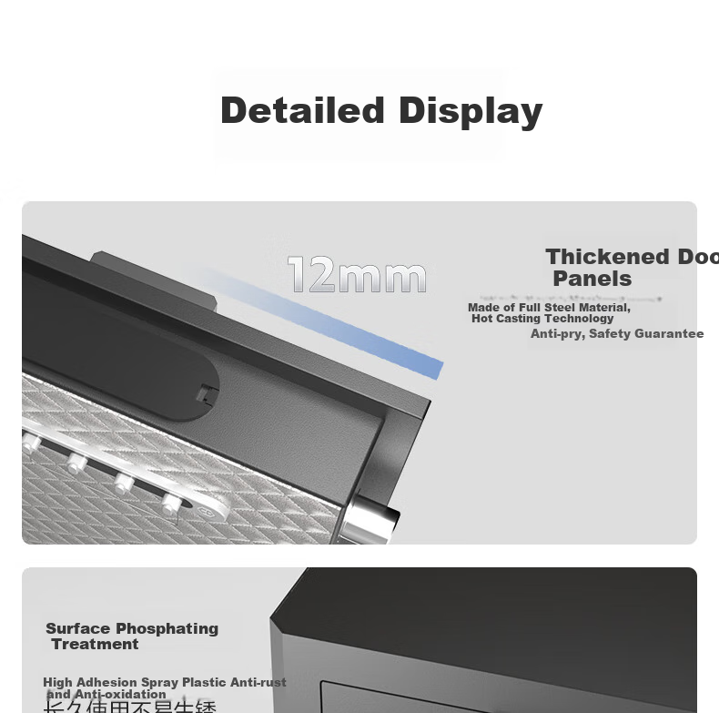 Deli Safe Deposit Box, Home And Office Fingerprint Password Security Box, Small Confidential Box, Can Be Built into Wall Or Cabinet, Storage Box, Double Lock Opening, 45cm Zhenshanhu Series Black 11