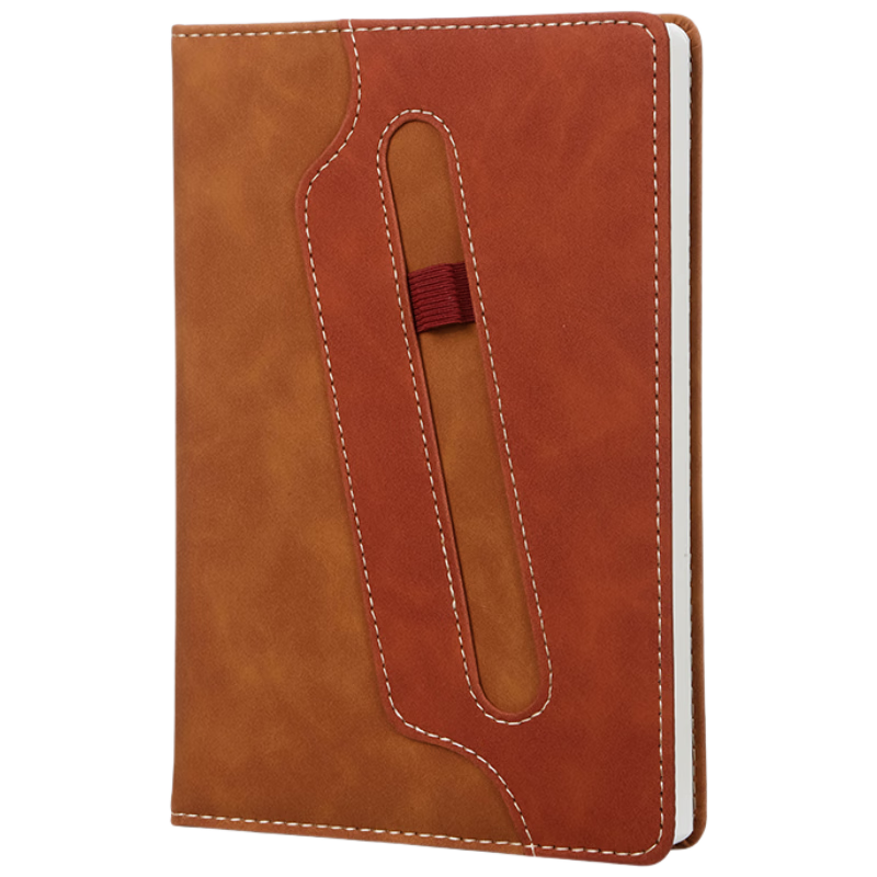 COMIX B6/80 Sheets Notebook with Pen Holder Fashion Leather Business Office Memo Book Skin-friendly Meeting Diary Brown ECPB680