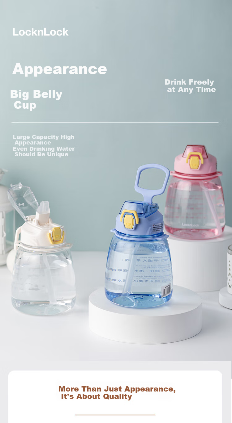 LOCK&LOCK Large Capacity Sports Water Bottle, Wide-Body Cup, Portable Straw Cup, Children's Water Bottle, Outdoor Plastic Cup, 1.2L, White 1