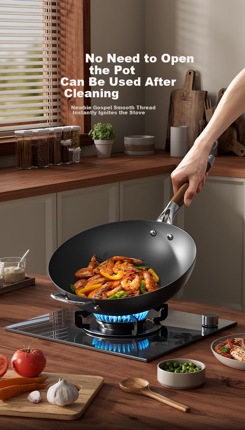 Suncha Iron Wok, High-Purity Pure Iron Non-Coated Non-Stick Pan for Stir-Frying, Compatible with Gas And Induction Stoves, 32cm, Pre-Seasoned 6
