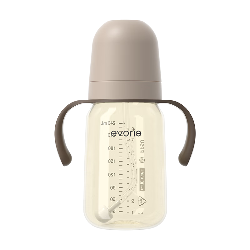 Evorie Premium Series Baby Bottle Wide Neck PPSU 240ml Milk Tea Brown (6 Months+)