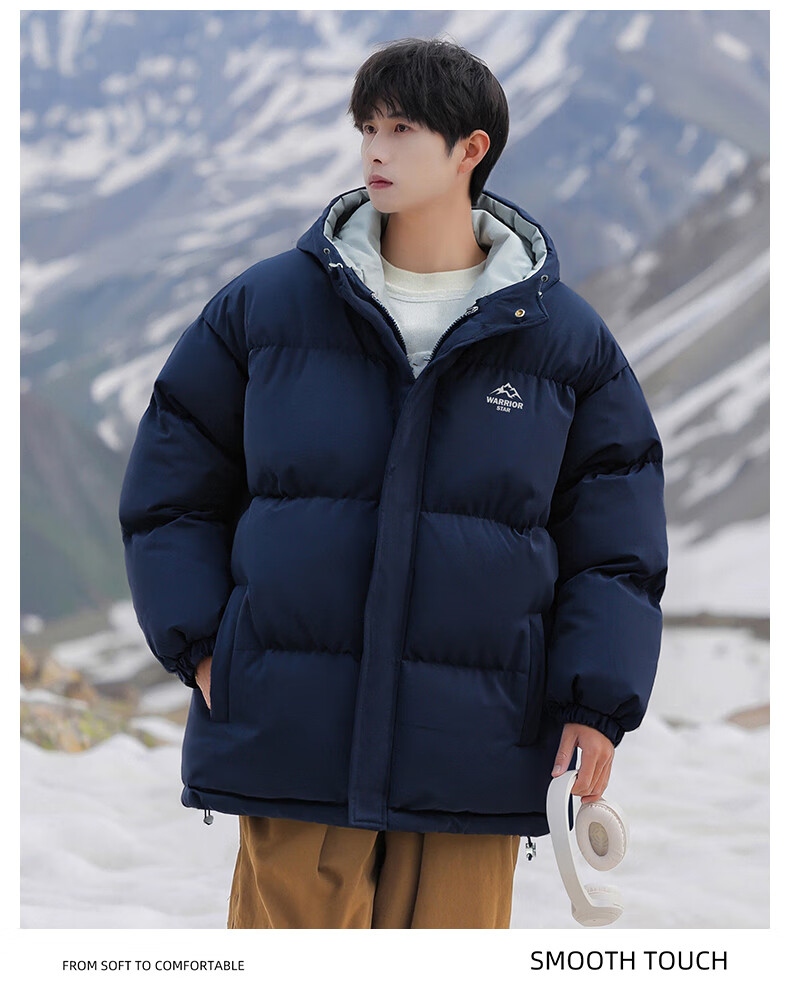 Warrior Men's Winter Hooded Thickened Cotton Jacket Cold-Resistant Warm Cotton Coat Versatile Puffer Jacket 6189 21
