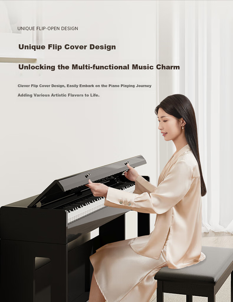Betsy Digital Piano, Heavy Hammer 88 Keys, Exam-Ready, for Adults And Beginners, Smart Upright Electronic Piano B806, Glossy Black, with Bench 20