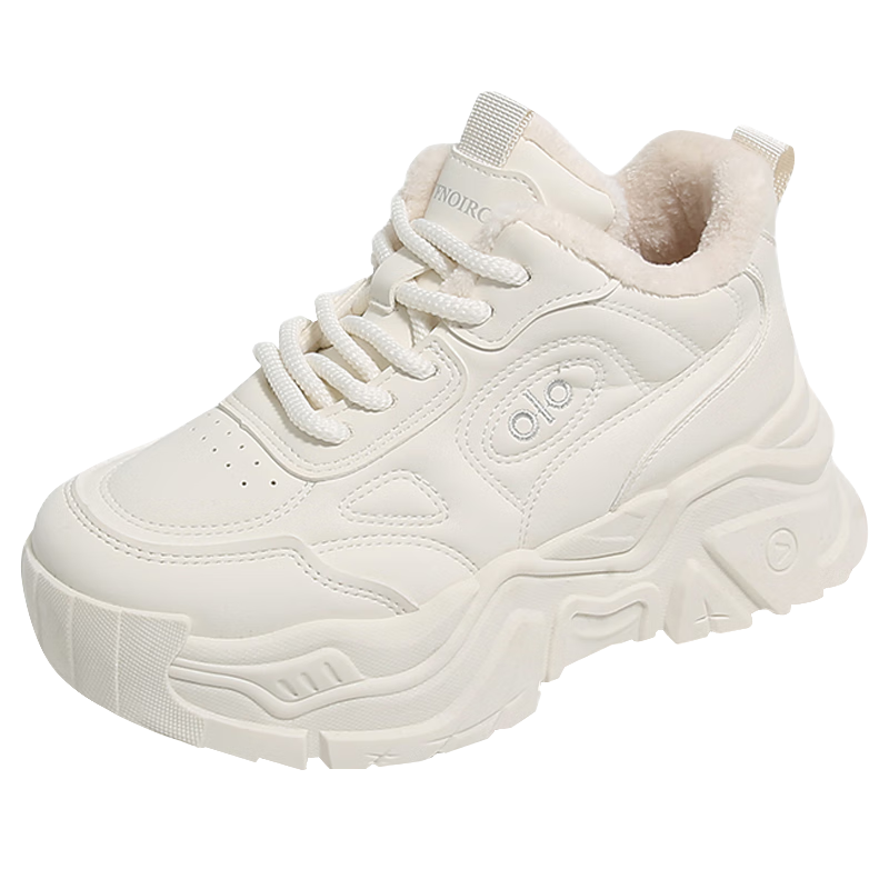 CARTELO Fleece-Lined Women's Dad Sneakers Winter Warm Cotton Casual Shoes Beige 37