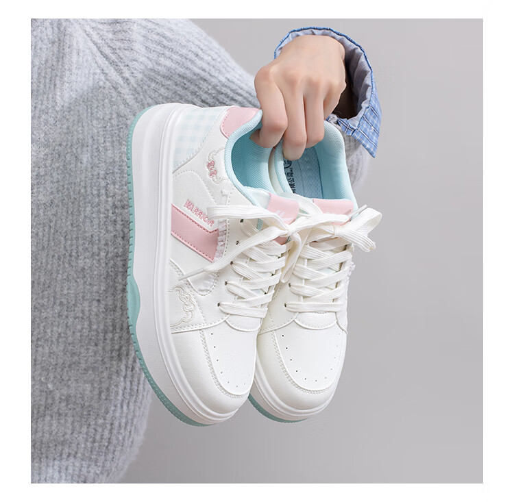 Warrior Women's Autumn Winter Thick Sole White Sneakers Sweet Versatile Casual Sports Shoes Beige Pink Size 38 9
