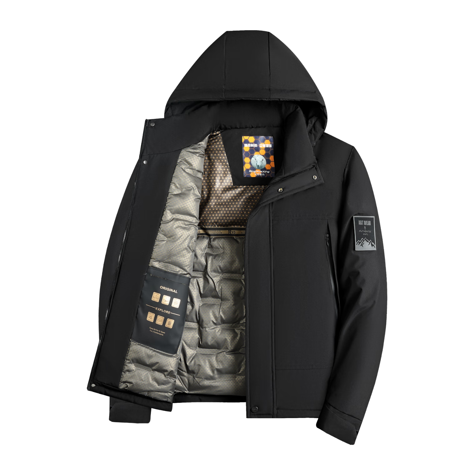 ROMON Men's Winter Wool Cotton Padded Jacket Cold-Resistant Warm Coat Ski Jacket ZH2512 Black 2XL