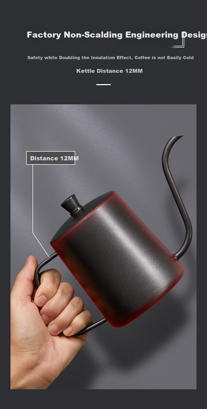 TEOTM Pour-Over Kettle with Fine Spout, Home Use Drip Coffee Maker, Narrow-Mouth Kettle, 304 Stainless Steel Pot, Black, 350ml 5