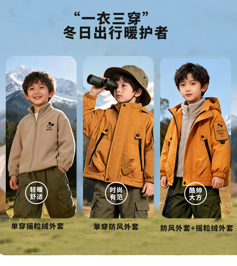Disney Kids Winter New Boys' Three-in-One Waterproof and Windproof Two-Piece Comfortable Warm Jacket Red 110 2