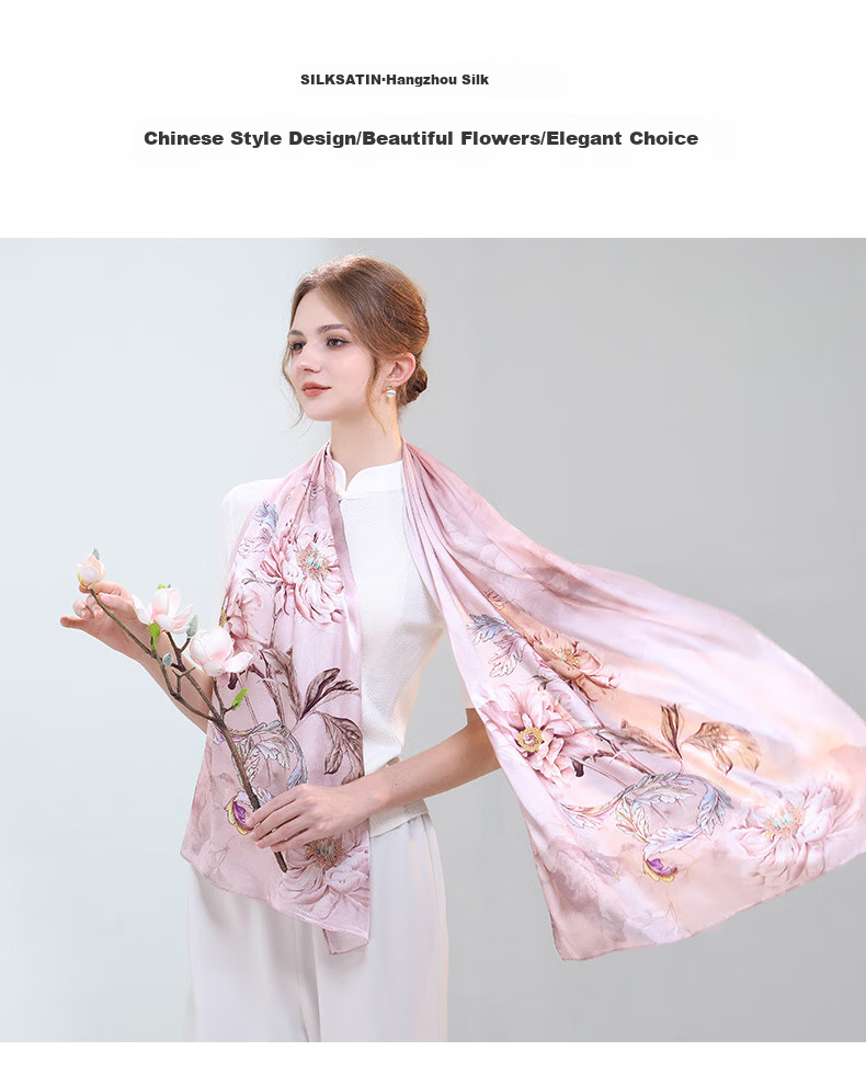Hangsilu Silk Scarf for Women, Chinese Style Mulberry Silk Shawl Wrap, Elegant Practical Birthday Gift for Wife Or Mother 2