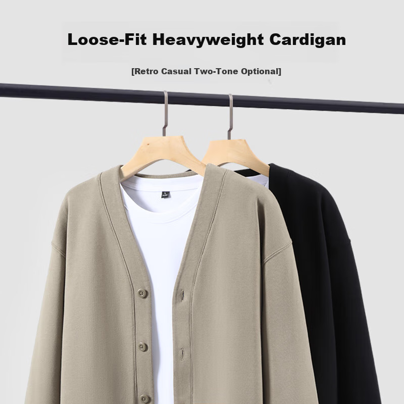 Baleno Cardigan Jacket for Men, Spring And Autumn Style, Solid Color Button-Up Versatile Men's Top, Casual Trendy Heavyweight 320G Cotton Coat
