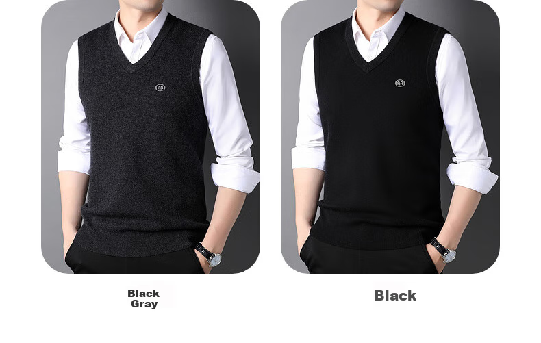 Hengyuanxiang Pure Wool Vest for Men, Autumn Pullover V-Neck Knitted Sweater, Sleeveless Inner Layer for Men's Sweater 7