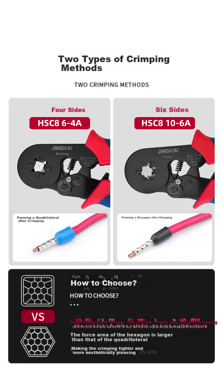 Jingkai Crimping Pliers, E Terminal Ve Cold Press Terminal Crimping Tool, TE Pin-Shaped Wire Clamp, Four-Sided HSC8 6-4A 4