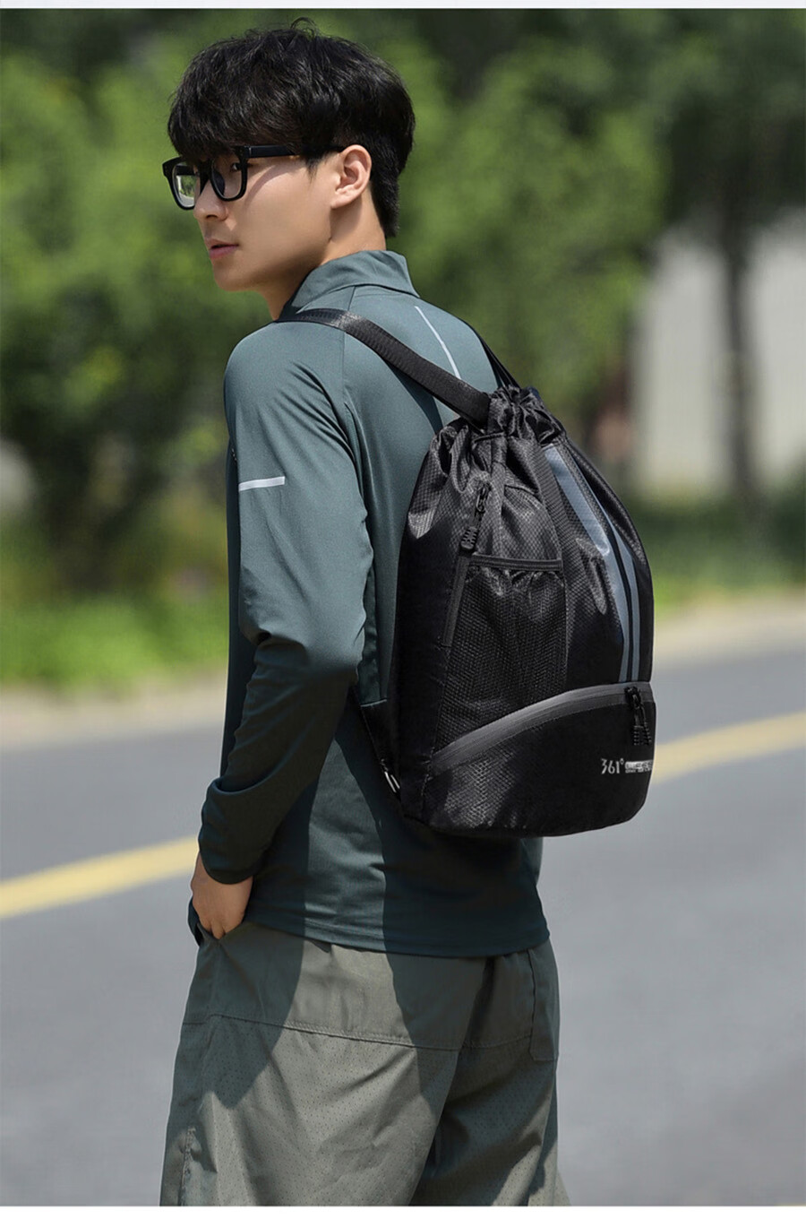 361° Sports Bag for Men Swimming Bag Basketball Bag Football Backpack Training Fitness Drawstring Shoulder Bag Black 8