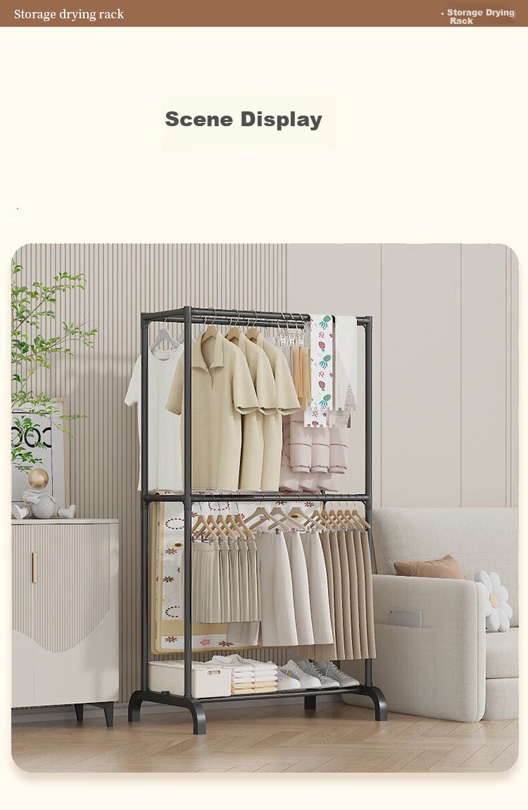 Anerya Coat Rack with Double Rods, High Stand Simple Clothes Drying Rack, Sun-Proof Clothes Rack, Floor-Standing Bedroom Balcony Hanger Display Stand 7