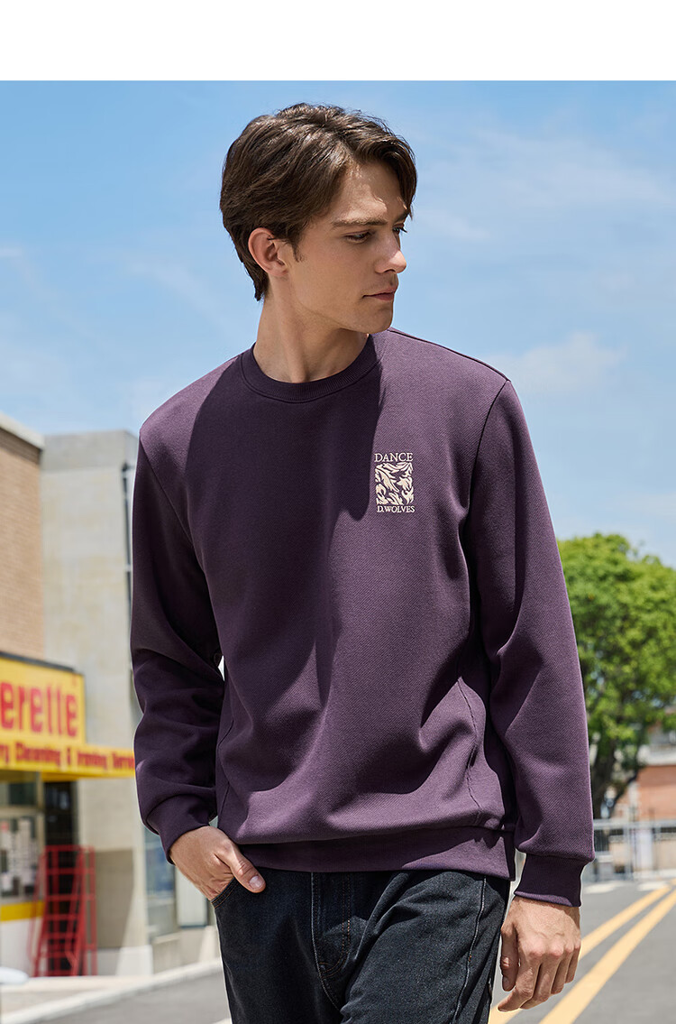 DANCING WOLVES [7A Antibacterial & Anti-Static] Exquisite Embroidery, Durable, Easy-Care, Skin-Friendly Comfortable Men's Sweatshirt, 503 Purple 9