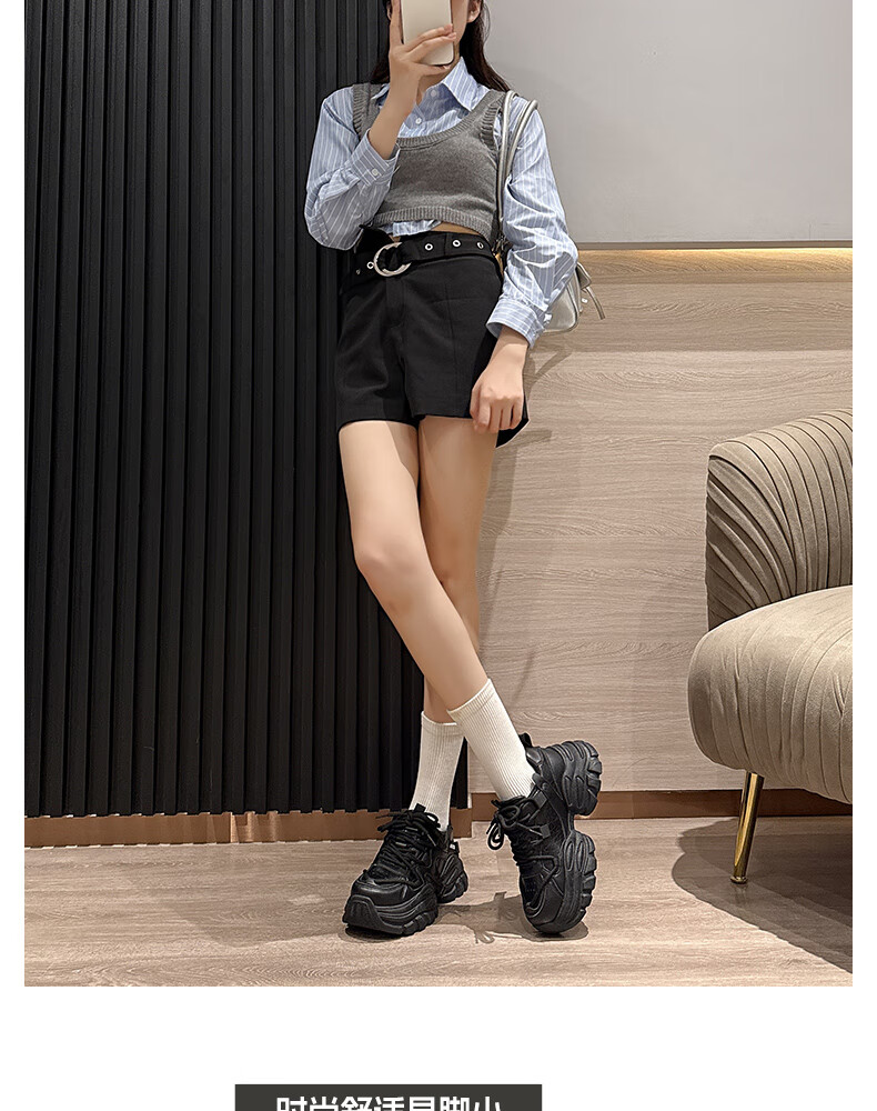 Warrior Women's Dad Sneakers 2026 Spring New Thick Sole Height Increasing Sports Shoes Black Size 38 10
