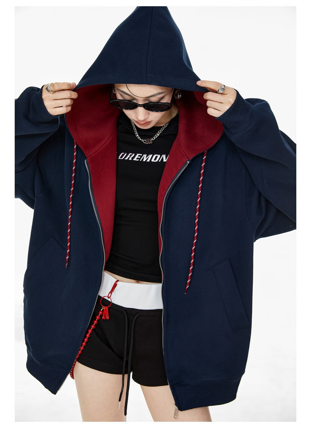 ICH MODE Women's Hoodie American Vintage Loose Fit Zip-up Sweatshirt Spring Autumn New Light Heather Gray L 1