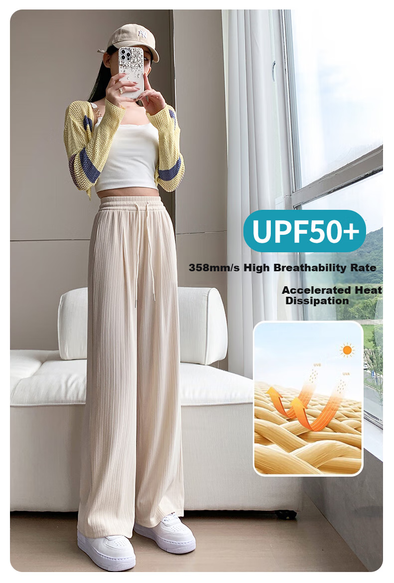 LangSha Ice Silk Cotton Wide-Leg Pants for Women, Spring And Summer Thin Style, Mosquito-Proof, Sun-Protective, Straight-Leg Slimming High-Waist Draping Casual Trousers for Wome 6