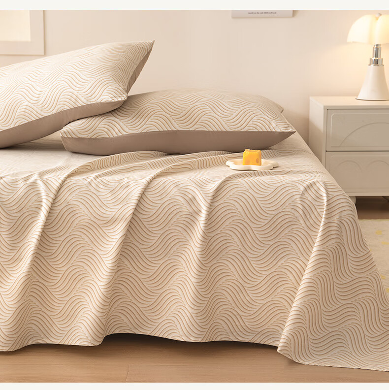 Grace Class A 7A Antibacterial 100% Cotton Bed Sheet Single Piece Home Bedspread 200x230cm Khaki Cloud Pattern 4