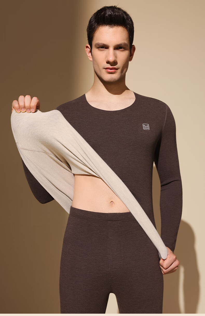 MiiOW Authentic Cashmere Thermal Men and Women Silk Heating Thickened Autumn Winter Cotton Wool Underwear Set 3