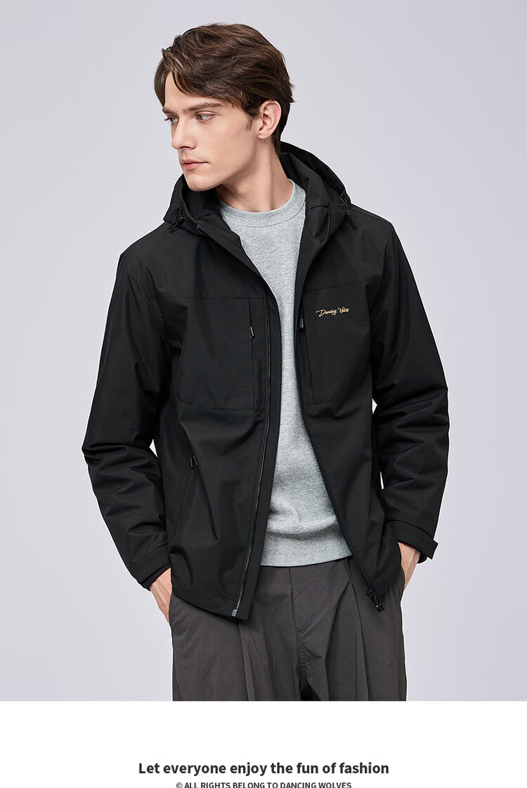 DANCING WOLVES Instant Warmth Outdoor Hooded Jacket Trendy Versatile Warm Comfortable Men's Jacket 701 Khaki S 1