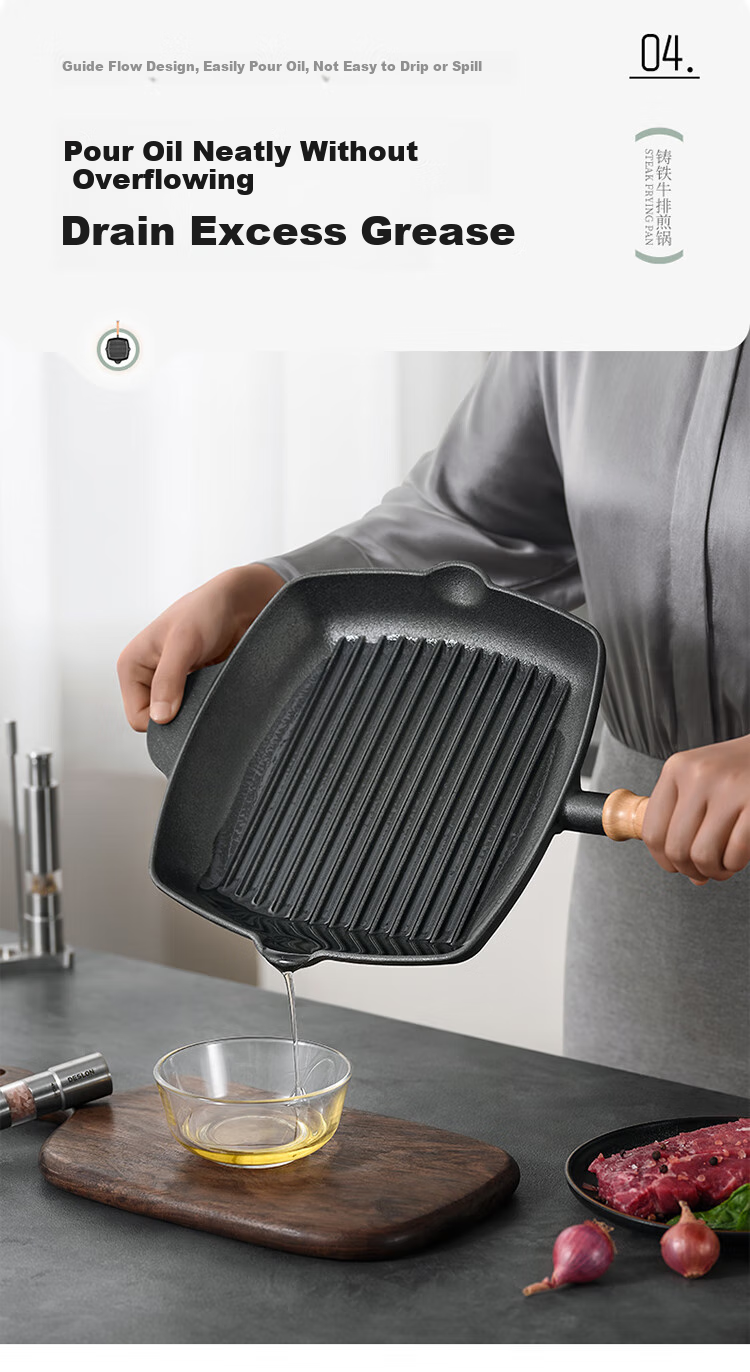 DES LON (DESLON) Enamel Steak Pan, Non-Coated Non-Stick, Household Flat-Bottom Griddle, for Grilling Eggs, Burgers, And Western Cuisine 9