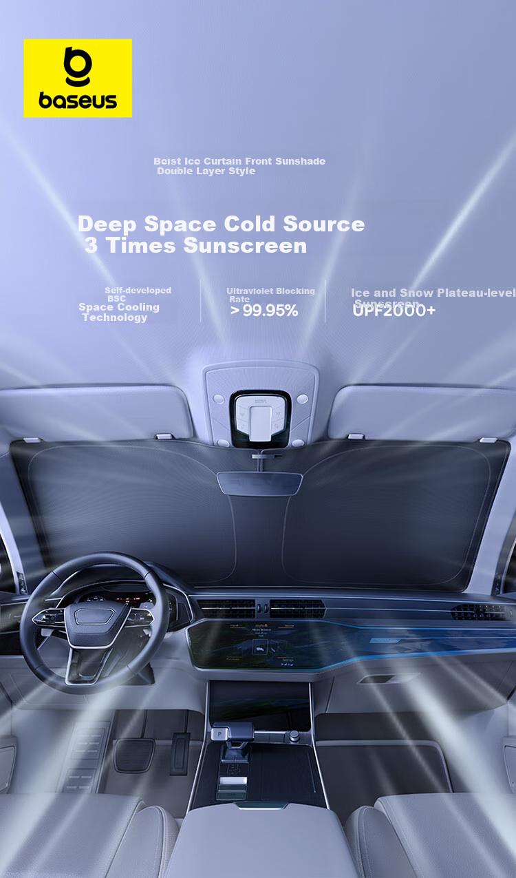 Baseus Car Sunshade, Front Windshield Sun Visor, Interior Heat Insulation Sunshade, Double-Layer Heat Insulation Cover 1