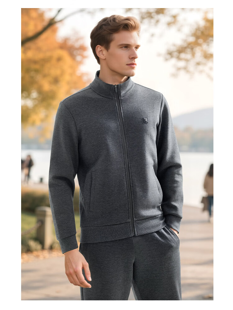 MONTAGUT Men's Spring and Autumn Casual Sports Set Fashion Stand Collar Zip-up Sweatshirt and Sweatpants Two-Piece Set Medium Gray 2XL 7