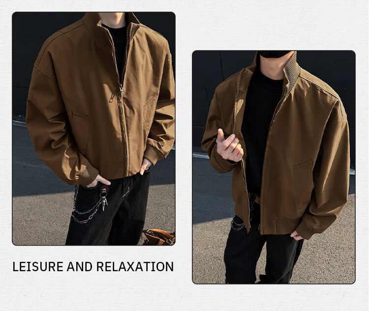 Homlean Men's American Vintage Flight Jacket Autumn Winter Stand Collar Short Baseball Casual Jacket HJ32 Black XL 4