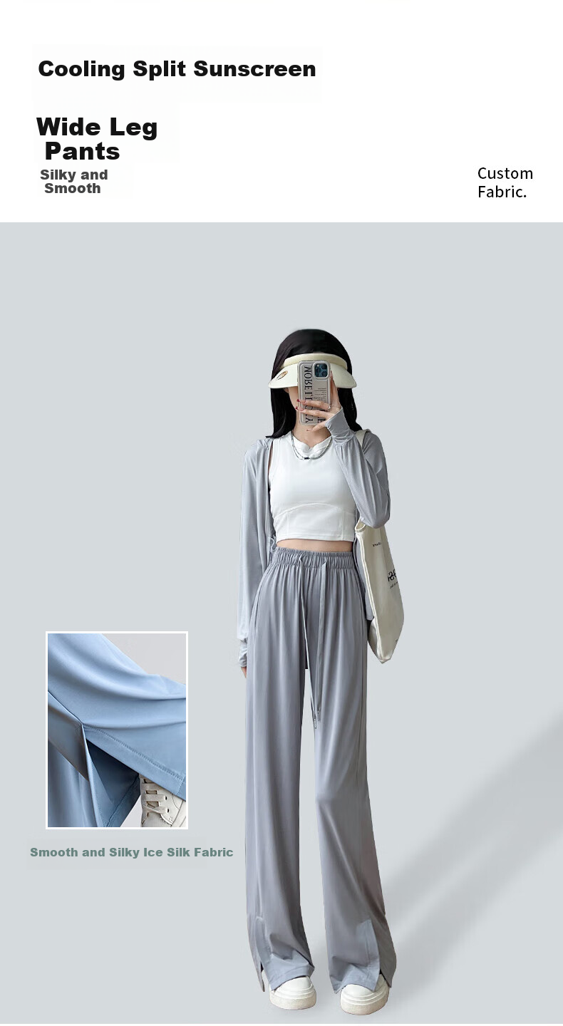 Langsha Women's Ice Silk Wide-Leg Sun Protection Pants Straight Quick-Dry Casual Breathable Sports Slimming Anti-Mosquito Long Pants 5