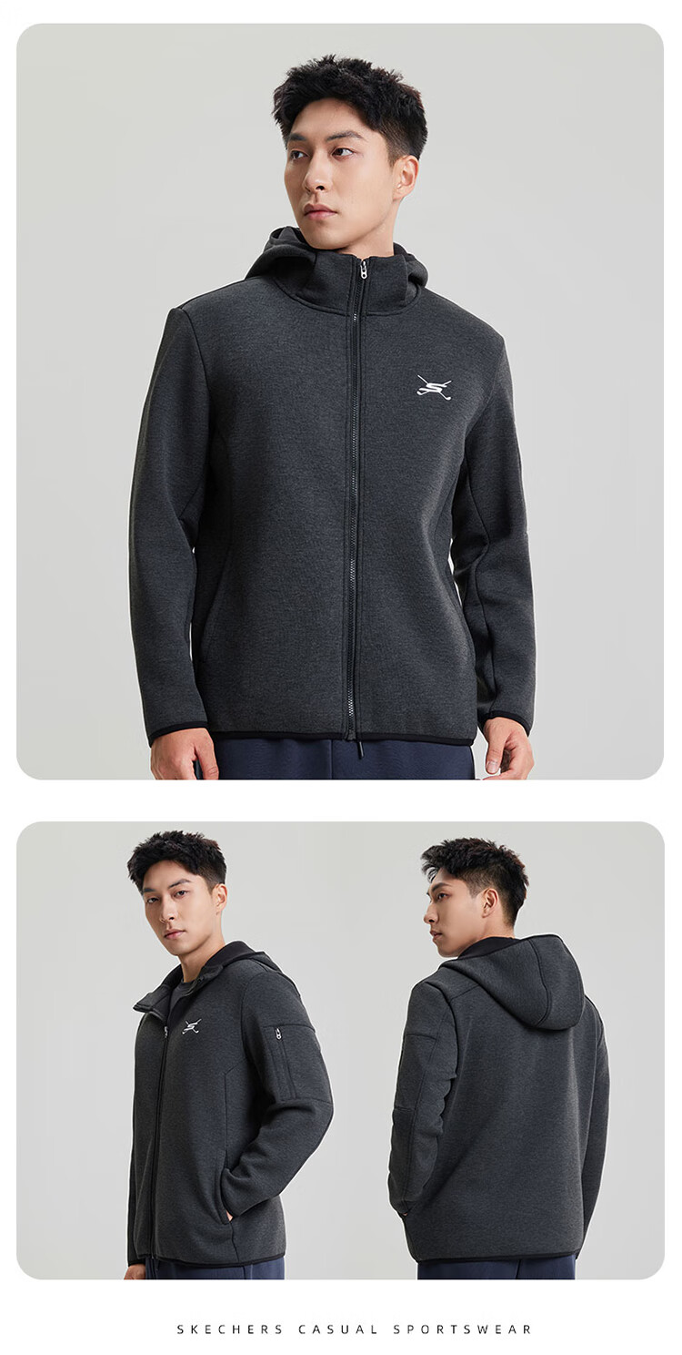 Skechers Men's Jacket 2026 Spring New Outdoor Sports Breathable Zip-up Fleece Casual Sweatshirt 4