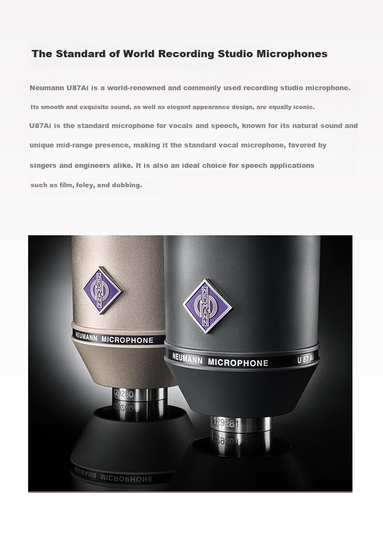 NEUMANN German Imported U87AI Professional Recording Studio Microphone Live Streaming Condenser Microphone High-End Voice Recording Karaoke Tool Neumann U87 Dual Diaphragm Three Directional Pickup 3
