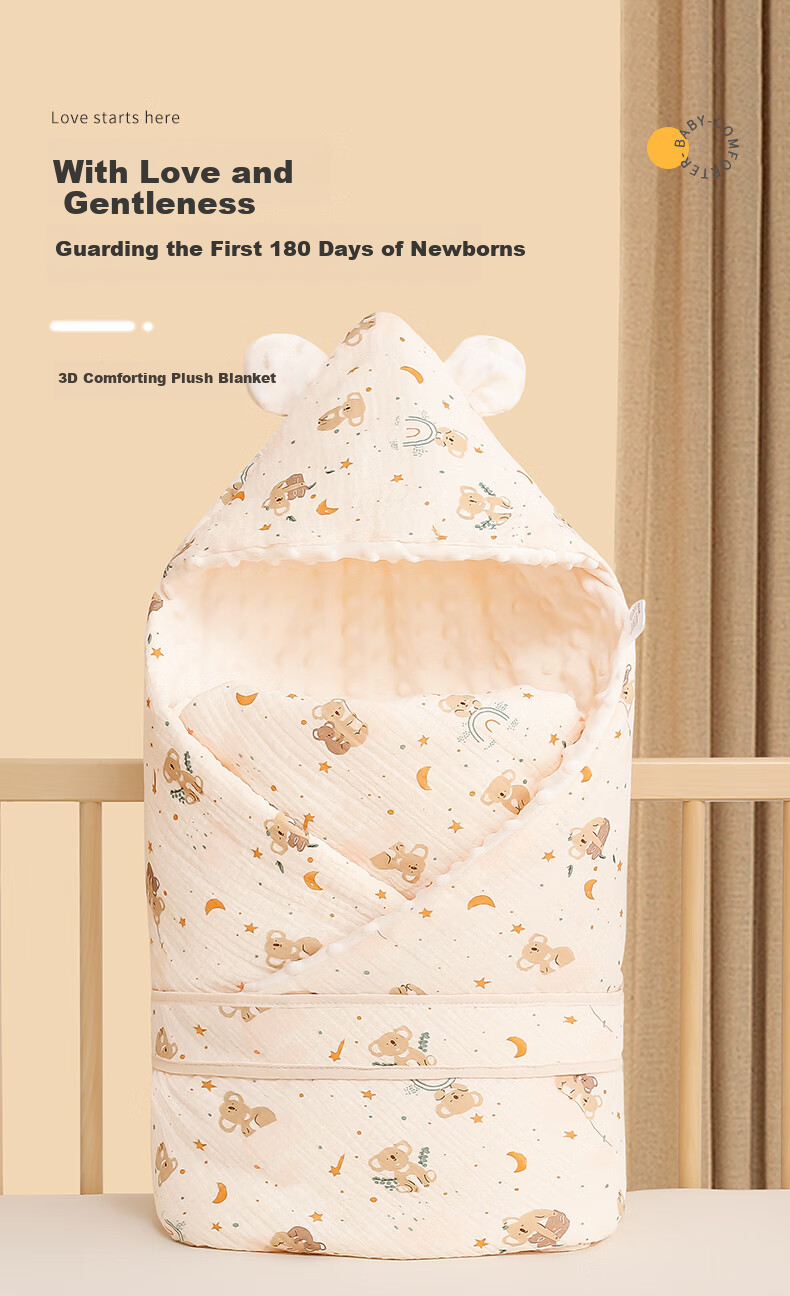 Tongyan Baby Swaddle Blanket, Spring And Summer Pure Cotton Anti-Startle Sleeping Bag, Newborn Baby Wrap Blanket, Quilted Blanket, Blue Elephant Patter 1