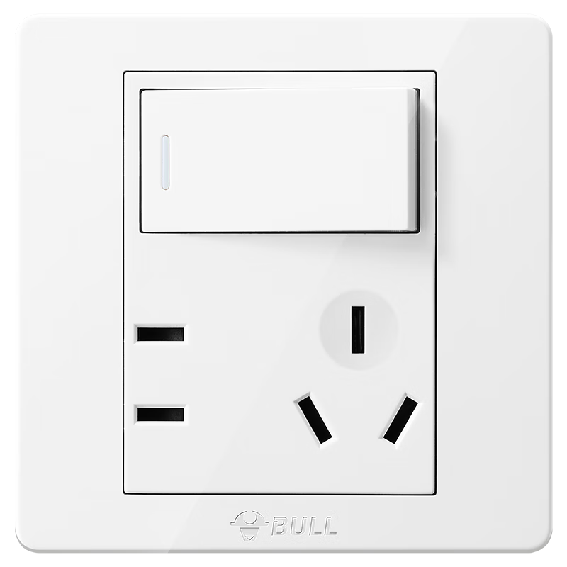 BULL Switch Socket, G07 Series Single-Pole Double-Throw Five-Hole Socket with Switch, 86-Type Panel G07E334S Ivory White