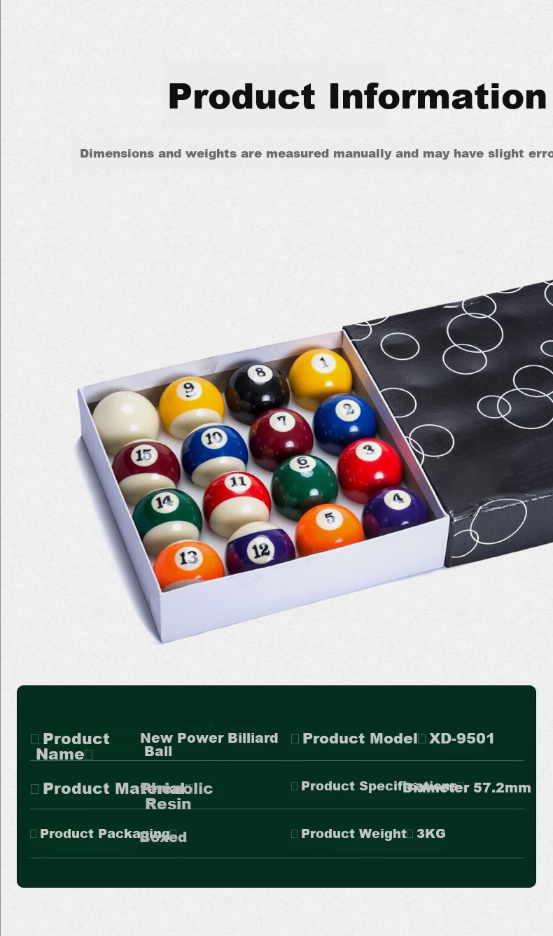 SADONLI High-Quality Billiard Balls, 57mm Pool Balls, Trick Nine-Ball, Black Eight, Crystal Balls, Resin Balls, Mother Ball, Crisp Sound Pool Balls 6
