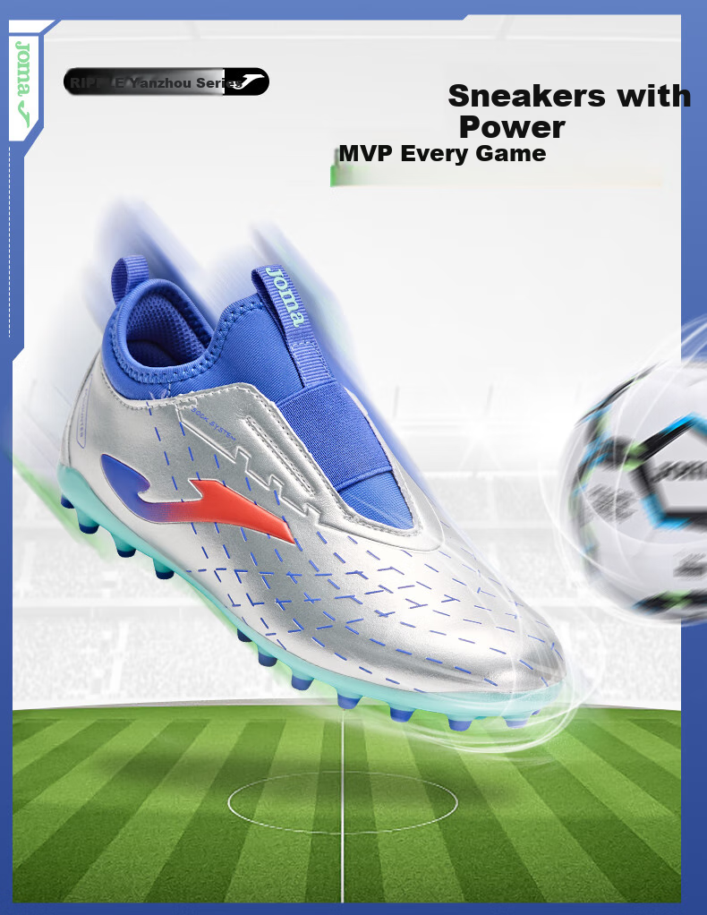 JOMA Children's Soccer Shoes, MG Short Studs, Non-Slip And Wear-Resistant for Artificial Turf, Professional Competition And Training Shoes, Light Blue, Size 37 7