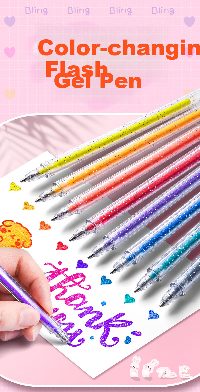 Shuxing 12-Color Retractable Gel Pens Flashing Glitter Gel Pens Luminous Liquid Sand for Kids Students Journal Pearl Outline Shiny Small Colored Highlighters 1