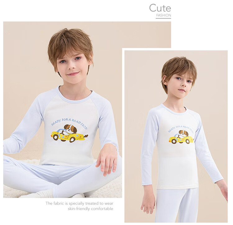 THREEGUN Kids Class A Soft Stretch Cotton Crew Neck Boys Girls Underwear Set Angel Pink 140 3