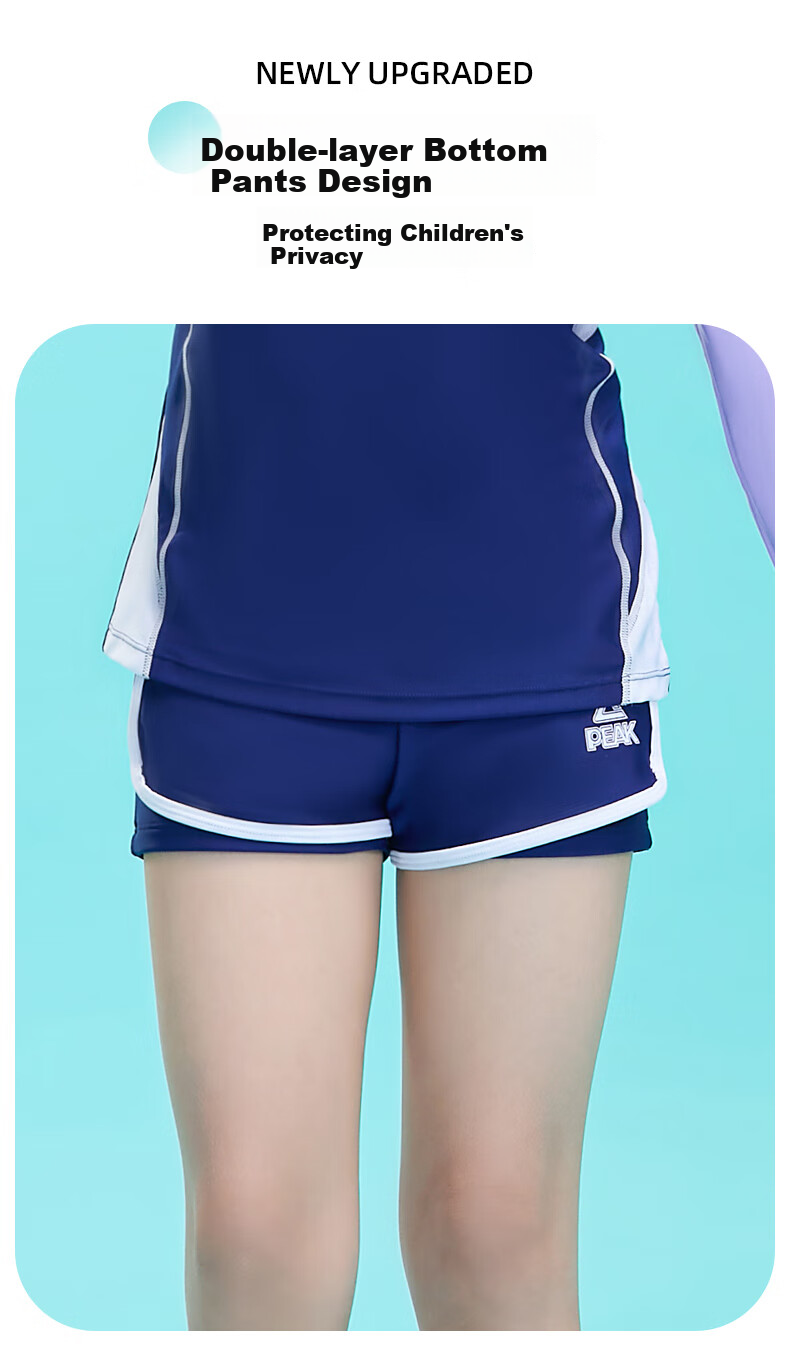 PEAK Children's Swimsuit, Girls' Color-Block Long-Sleeve Two-Piece Swimwear, Conservative Casual Style, Purple, Size 150 7