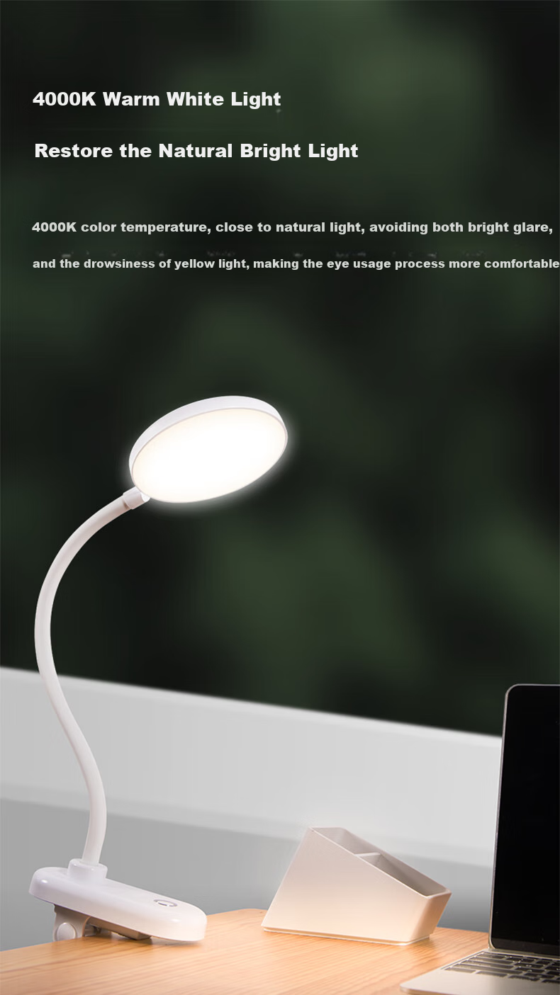 Haoshili Rechargeable Desk Lamp for Children, Students' Dormitory, Bedroom, Office, Work, Study, Reading, LED Bedside Lamp Clip-On Light 9
