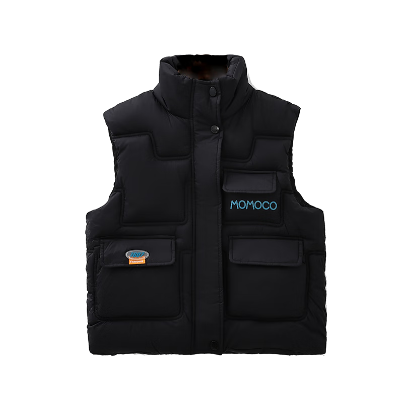 MOMOCO Boys Winter Thick Cotton Vest Children's Jacket Korean Style Pocket Vest Black Size 90